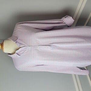 🌸Tommy Hilfiger🌸Relaxed Fit Neon Pink Striped Chambray Half Button Down Shirt